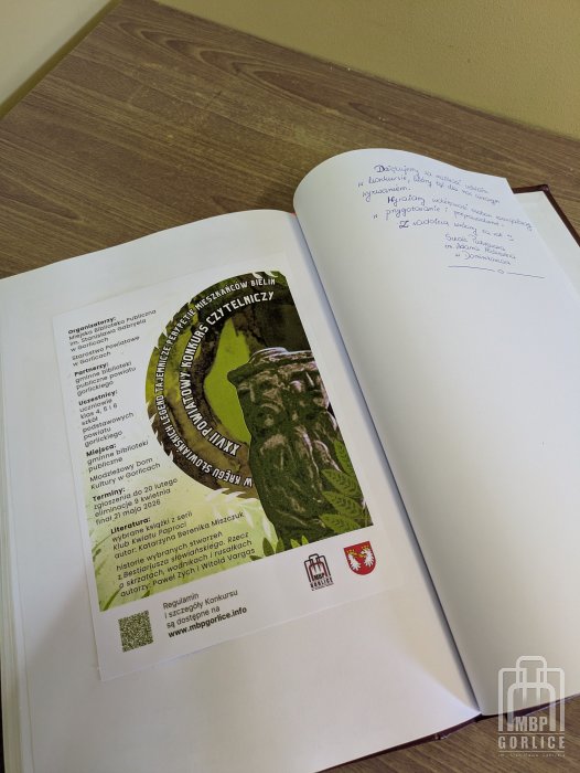 Biblioteka Gorlice, Powiatowy Konkurs Czytelniczy Księga pamiątkowa z pierwszym wpisem